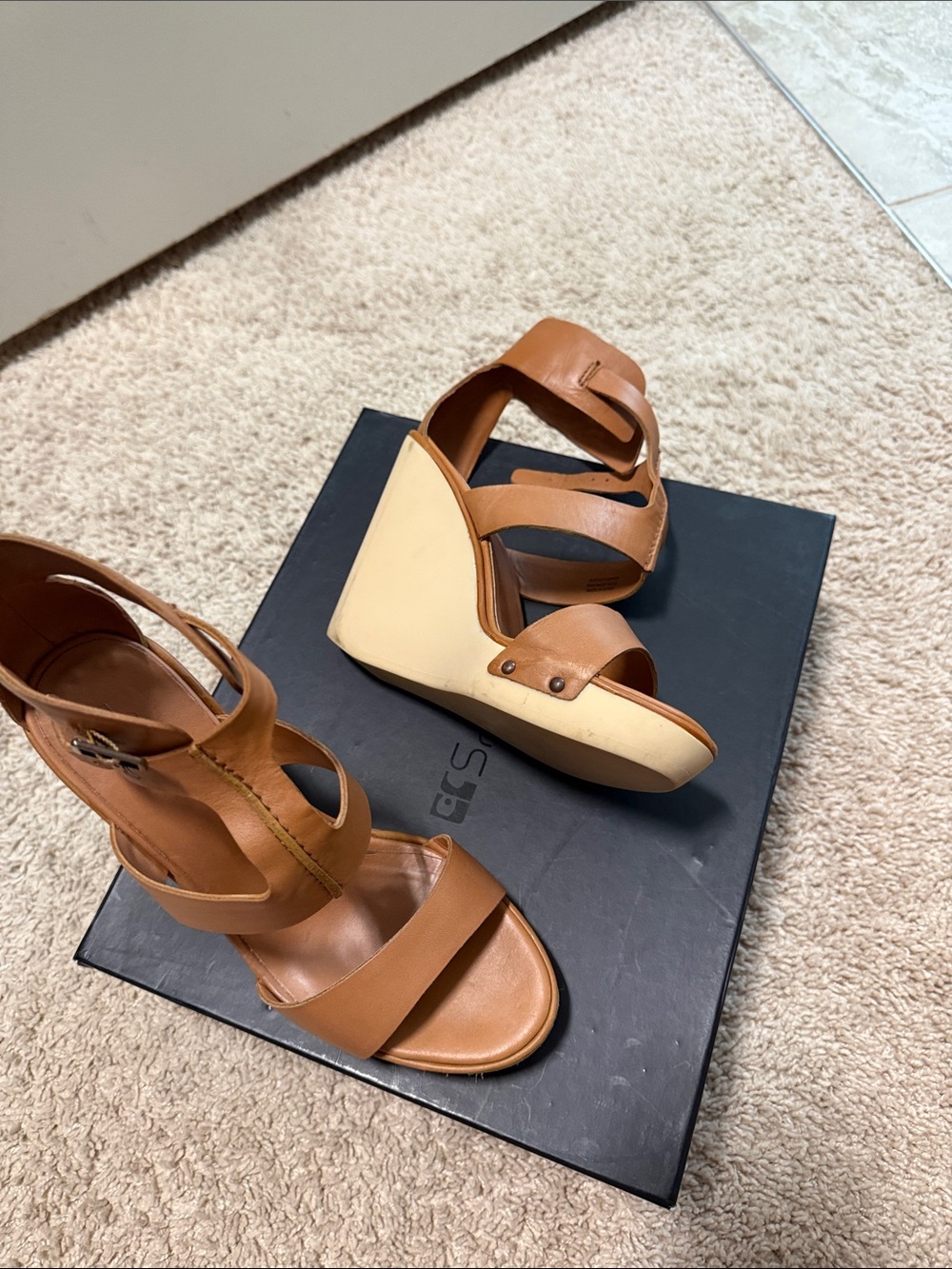 Joe's Jeans Cognac Leather Wedge Sandals
